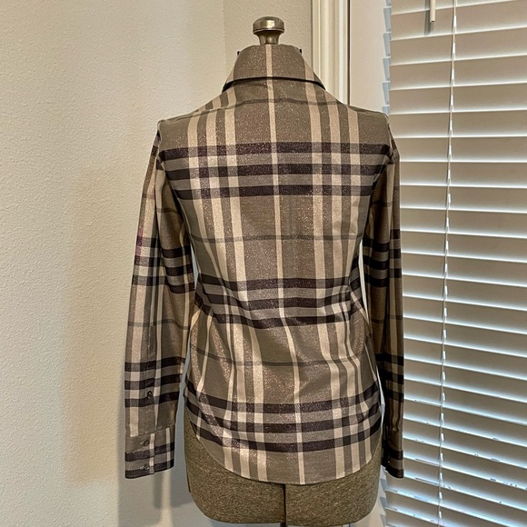 LIM ED Burberry Authentic Women Shimmery Gray Long Sleeve Button Down Shirt - Picture 9 of 12